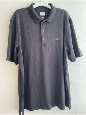 Attack Life by Greg Norman Black Micro-Textured Polo with Shark Embroidery